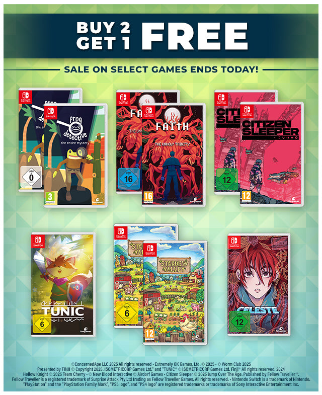 Buy 2 get 1 free on select games ends today at fangamer.eu