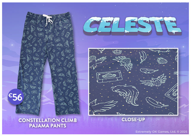 New Celeste Pajama Pants are available at Fangamer.eu
