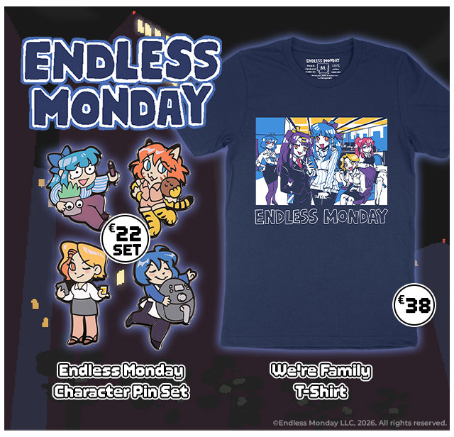 New Endless Monday: Dreams and Deadlines merch available at fangamer.eu
