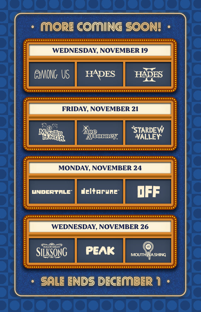 More new merch coming Wednesday Nov 19th, Black Friday Sale ends December 1st at Fangamer.eu