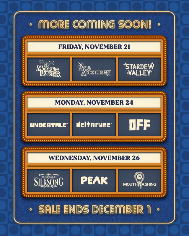 More new merch coming Friday Nov 21st, Black Friday Sale ends December 1st at Fangamer.eu