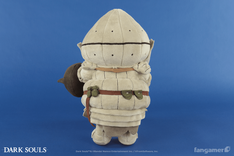 A photograph of the Siegmeyer plush from behind, showing a number of plush pockets and sacks attached to its belt as well as the back of its armor.  - Siegmeyer Plush - DARK SOULS