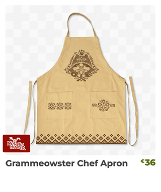 Grammeowster Chef Apron is back in stock at Fangamer.eu