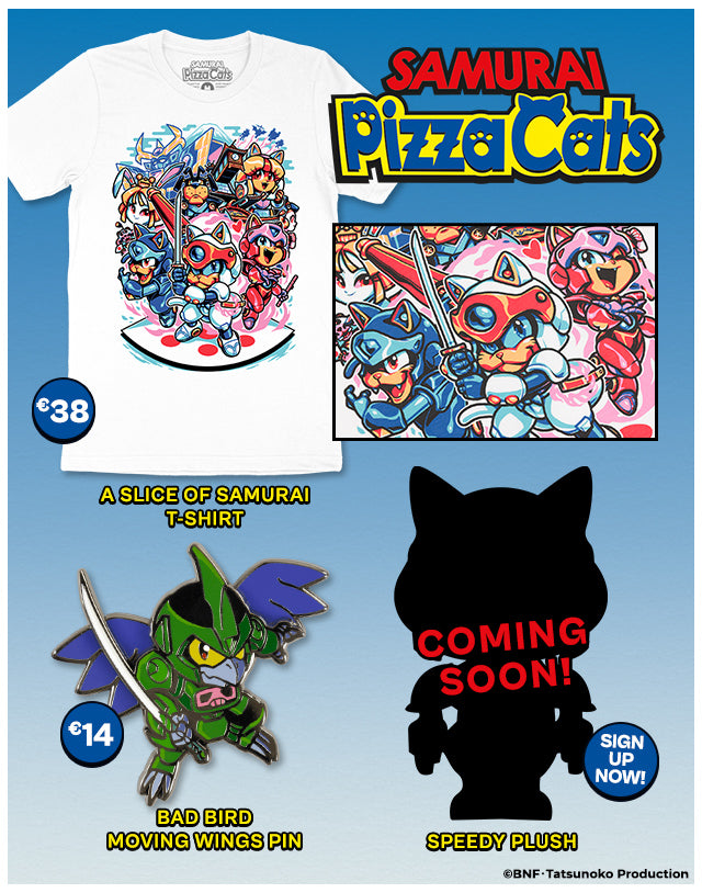 New Samurai Pizza Cats merch available now at Fangamer.eu!