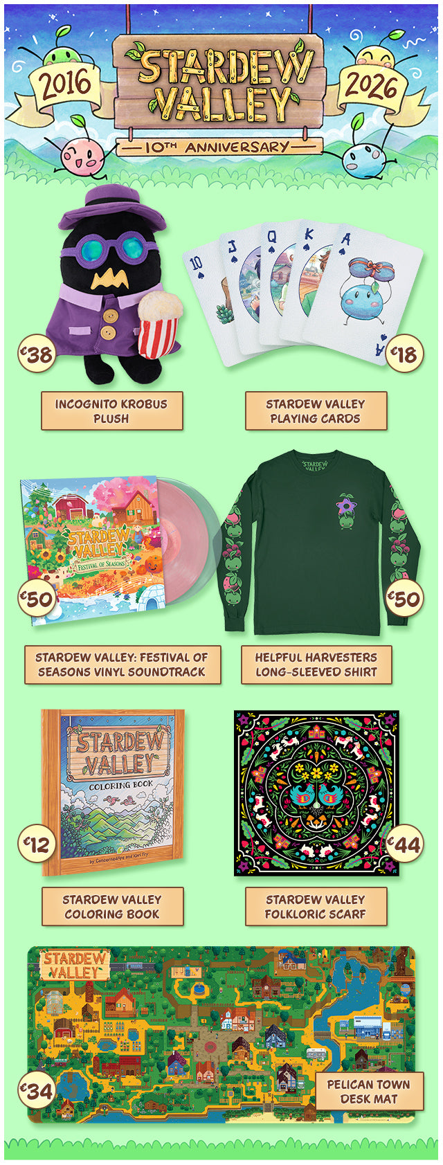 Stardew Valley 10th Anniversary Merch available at Fangamer.eu